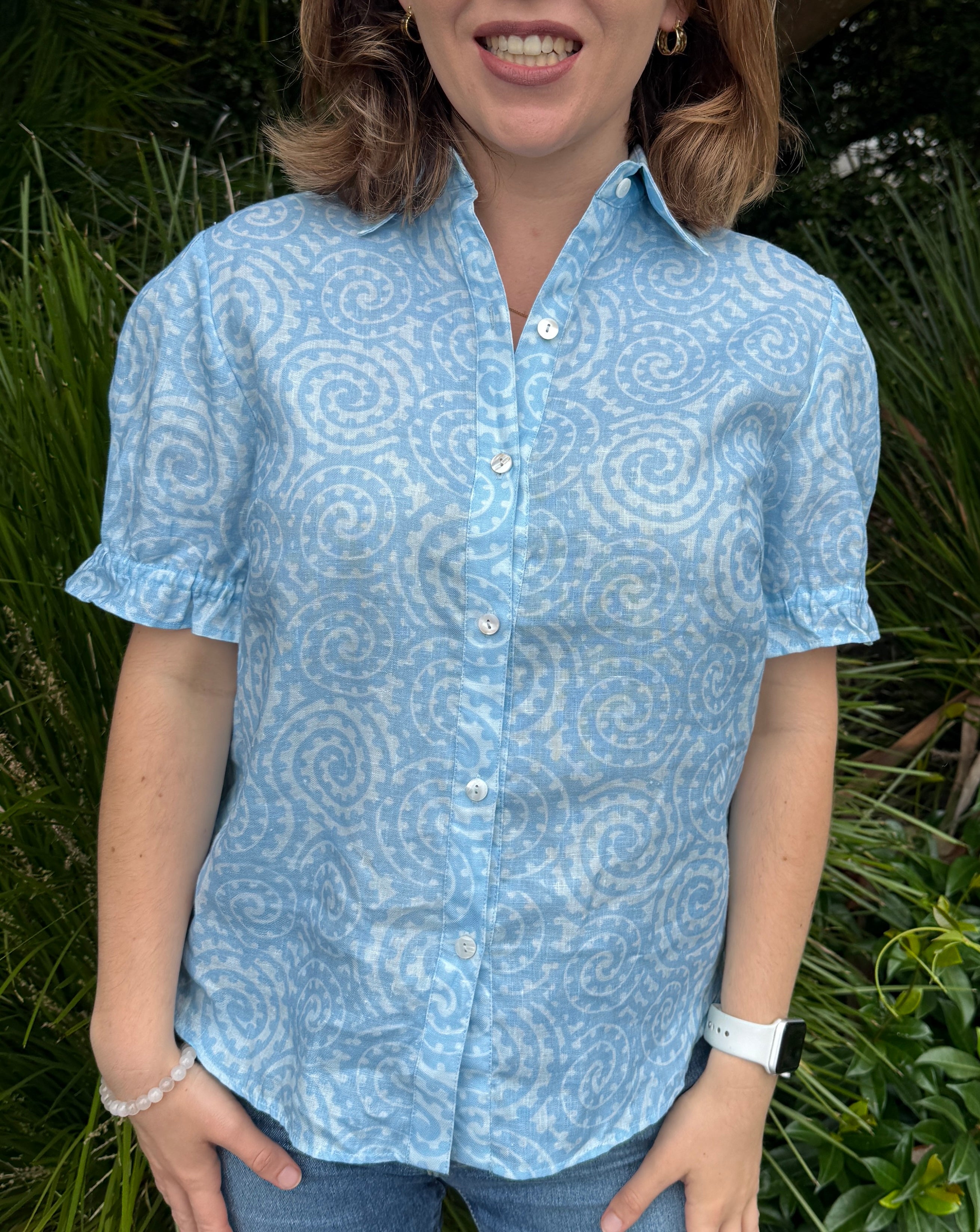 Takarangi Linen Blouse- Blue