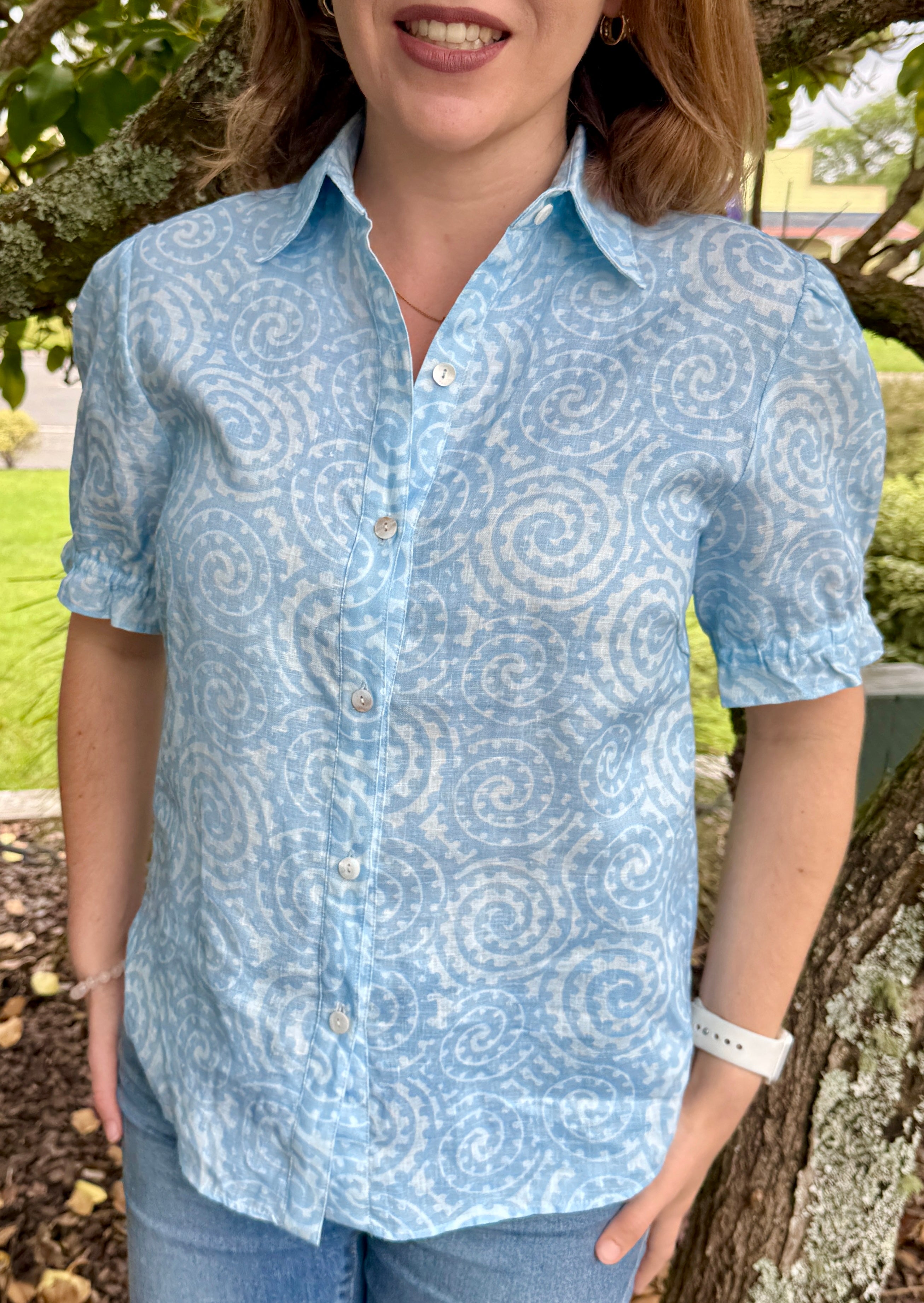 Takarangi Linen Blouse- Blue