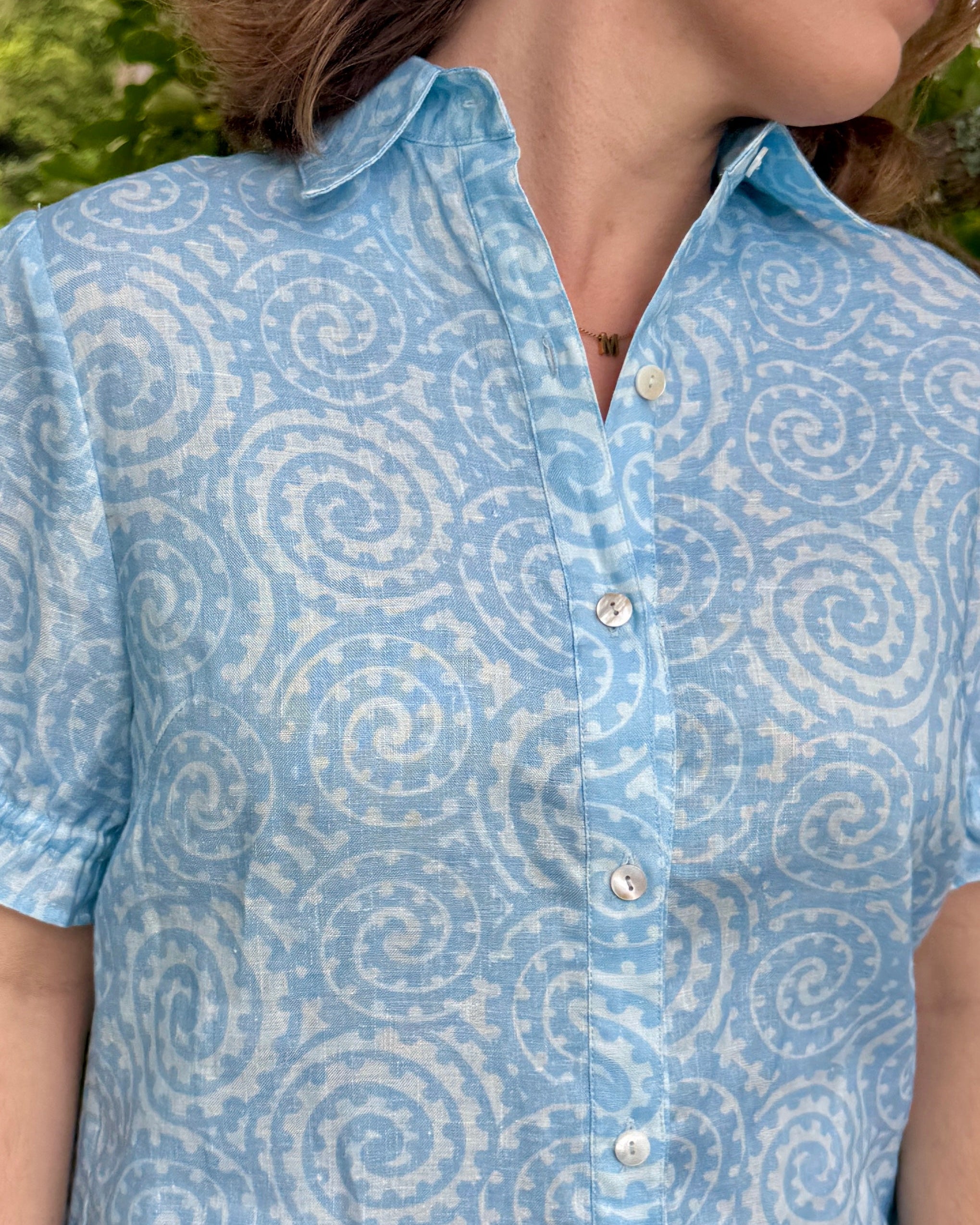 Takarangi Linen Blouse- Blue