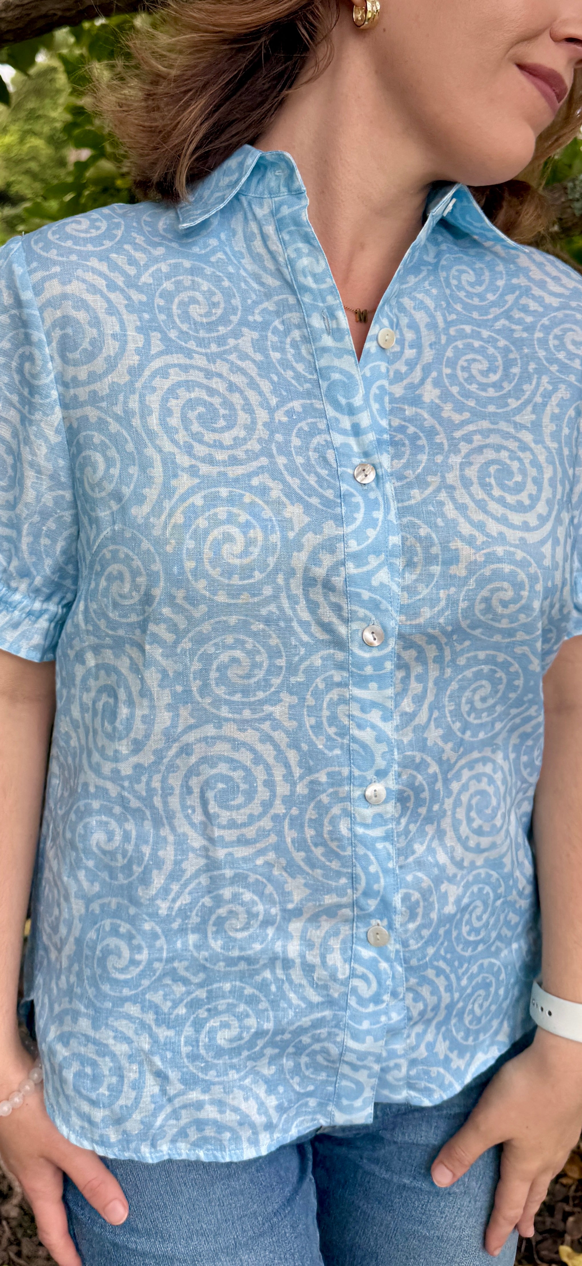 Takarangi Linen Blouse- Blue