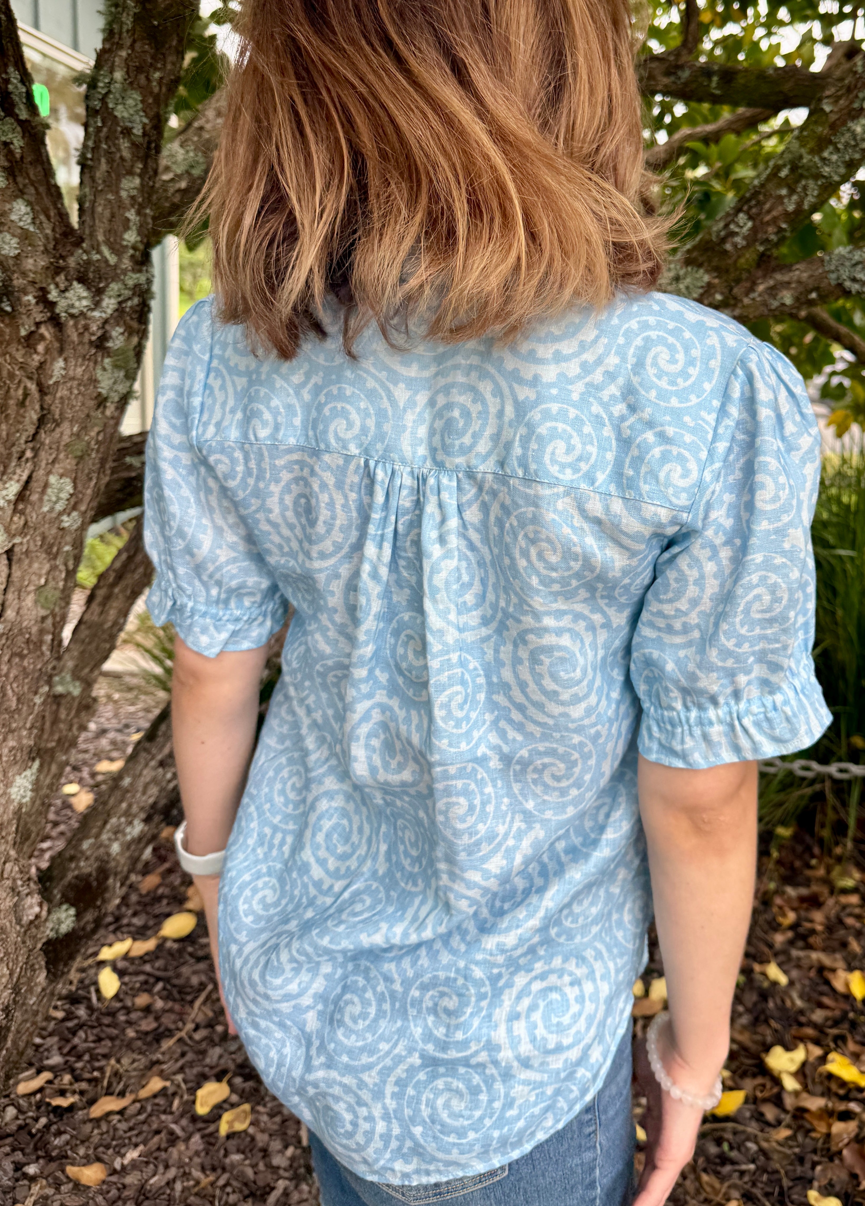Takarangi Linen Blouse- Blue
