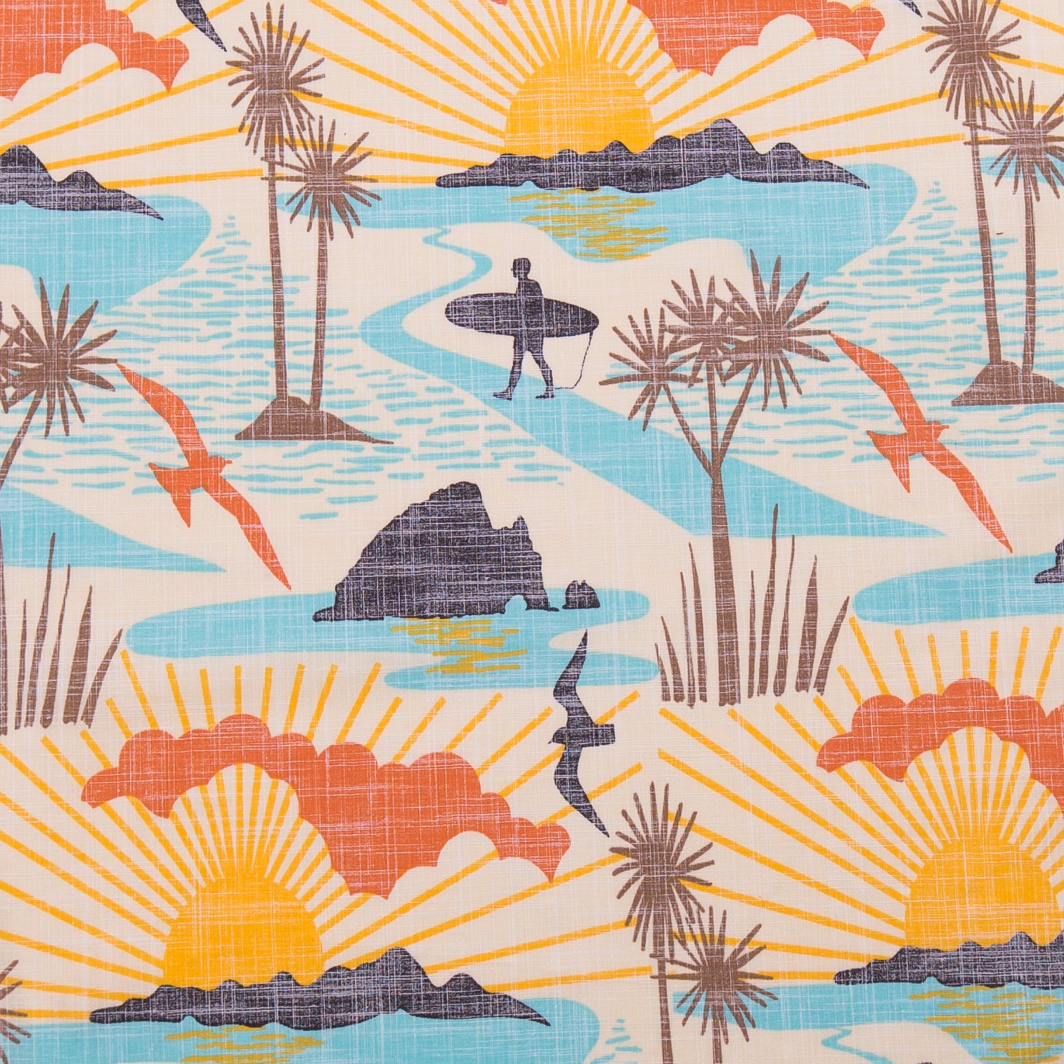 Kaleo BOI Beach men’s Kiwi Classic short sleeve shirt with vibrant coastal New Zealand print, lightweight casual summer shirt.