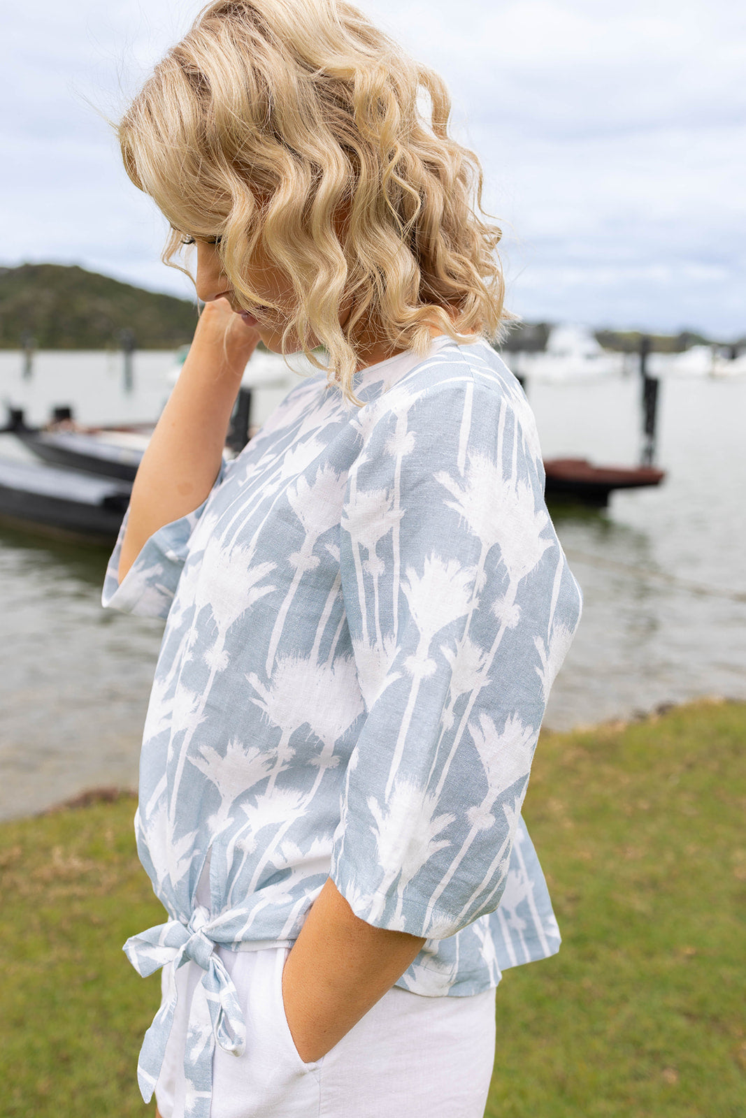 Nikau Palm Linen Blouse