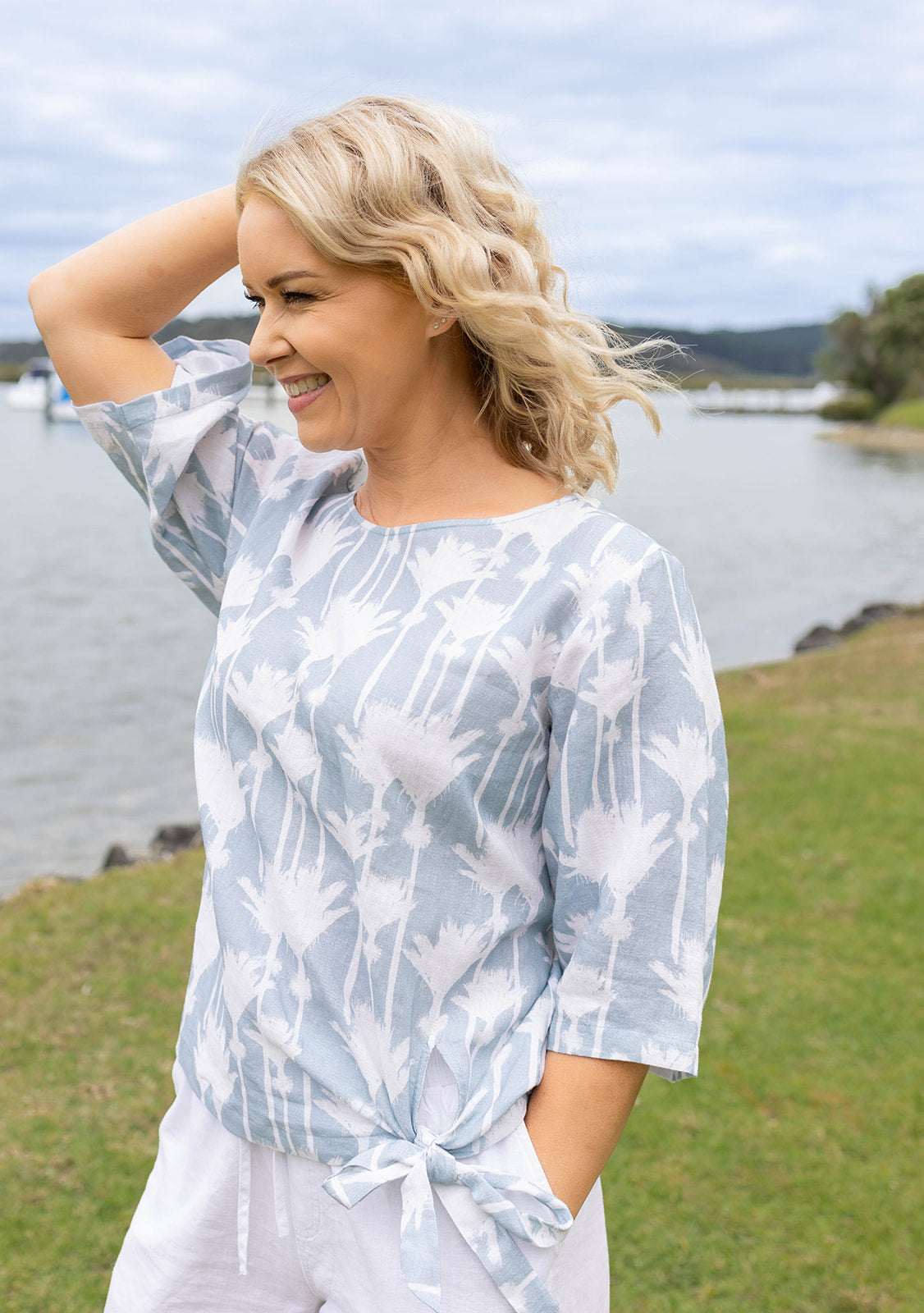 Nikau Palm Linen Blouse