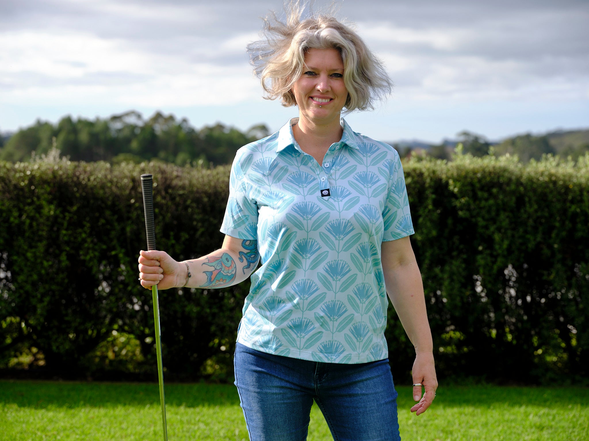 Womens Aqua Pohutukawa Golf Polo