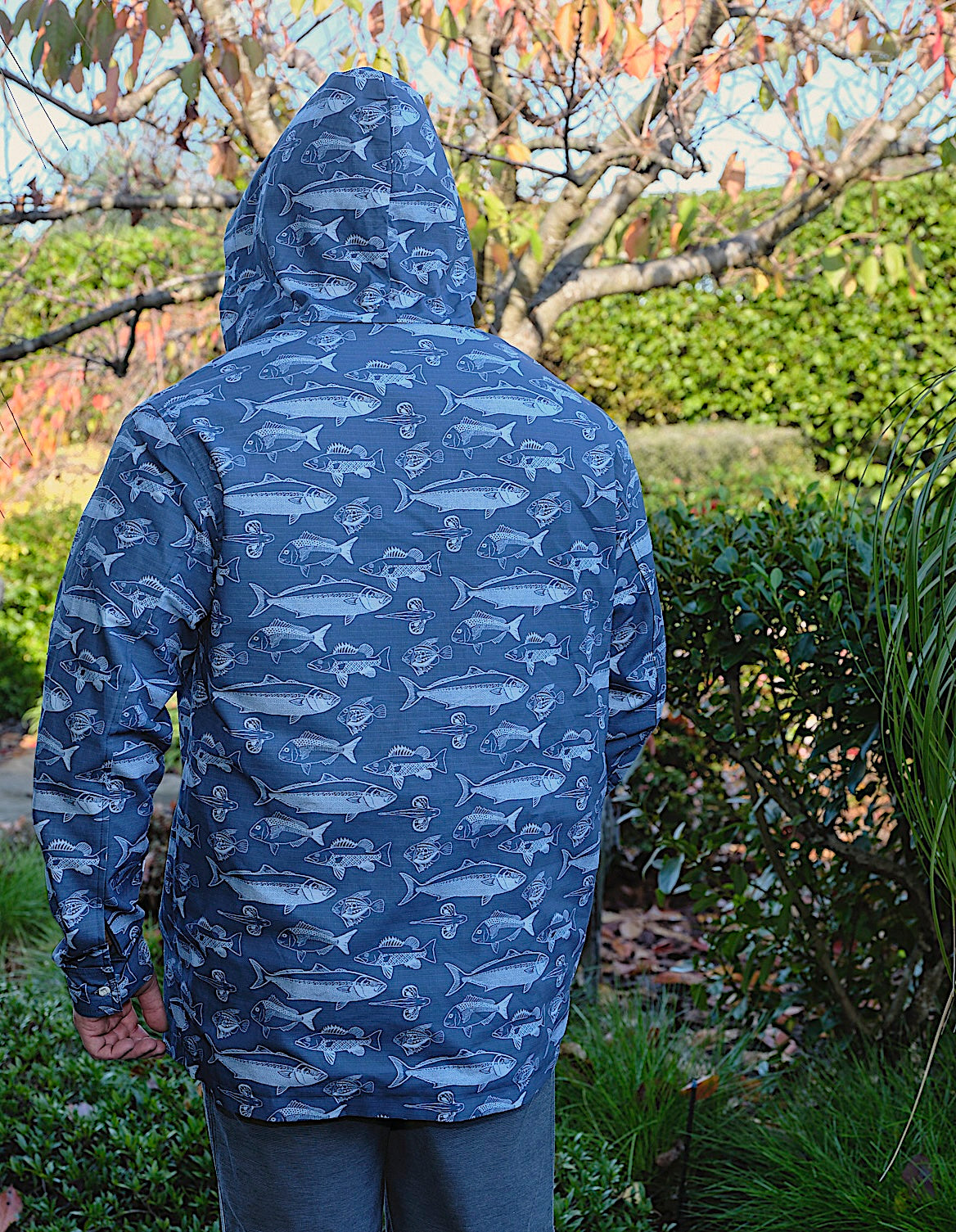 Men’s Fish BOI cotton ripstop pullover with Bay of Islands fish print – durable lightweight jacket by Kaleo NZ
