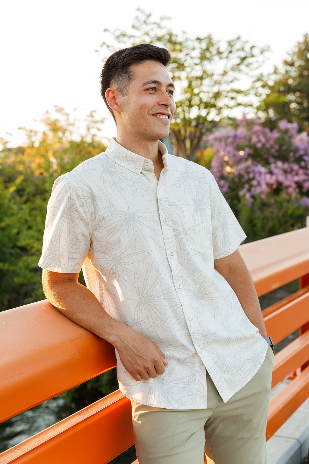 Kaleo Spinifex n' Sand Kiwi Classic short sleeve men’s shirt, New Zealand inspired design with subtle spinifex print, lightweight coastal casual wear.