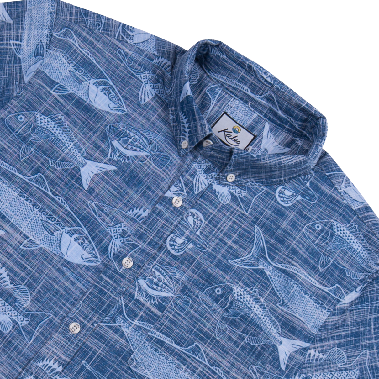 Kaleo BOI Catch Kiwi Classic men’s short sleeve shirt with Bay of Islands inspired fish print, lightweight breathable coastal New Zealand summer shirt.