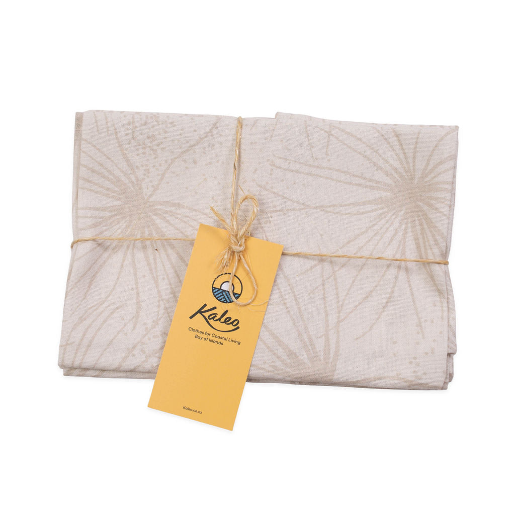 Kaleo Spinifex Napkins set of 4, eco-friendly cotton linen napkins with coastal NZ Spinifex print, perfect for dining, entertaining, and sustainable Kiwi tableware