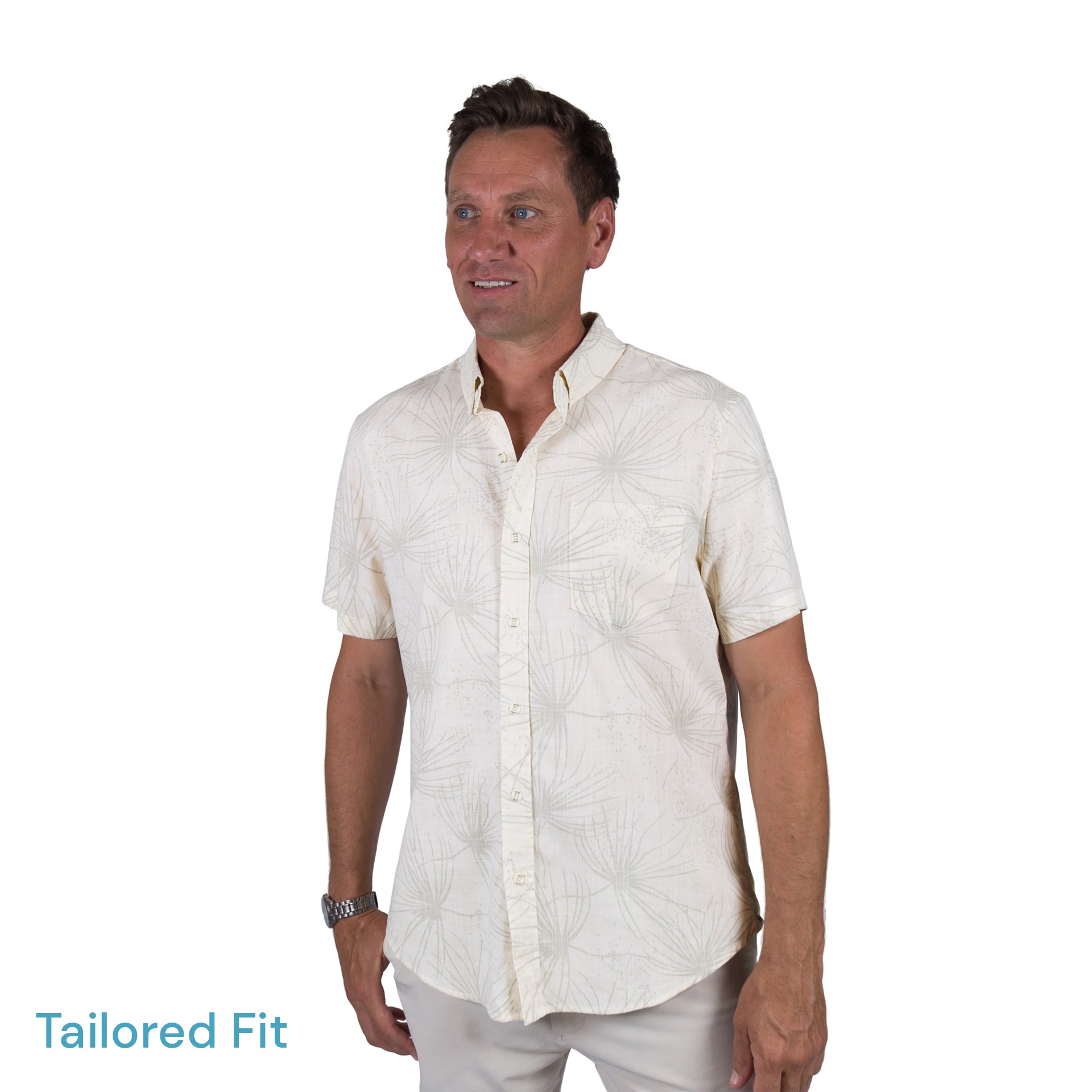 Kaleo Spinifex n' Sand Kiwi Classic short sleeve men’s shirt, New Zealand inspired design with subtle spinifex print, lightweight coastal casual wear.